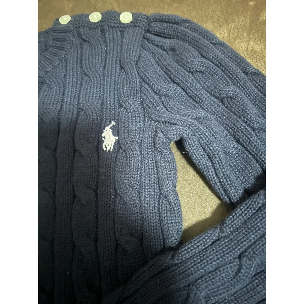 Polo Ralph Lauren Sweater Navy Girls 5 Cable-Knit Cotton Pullover Long Sleeve